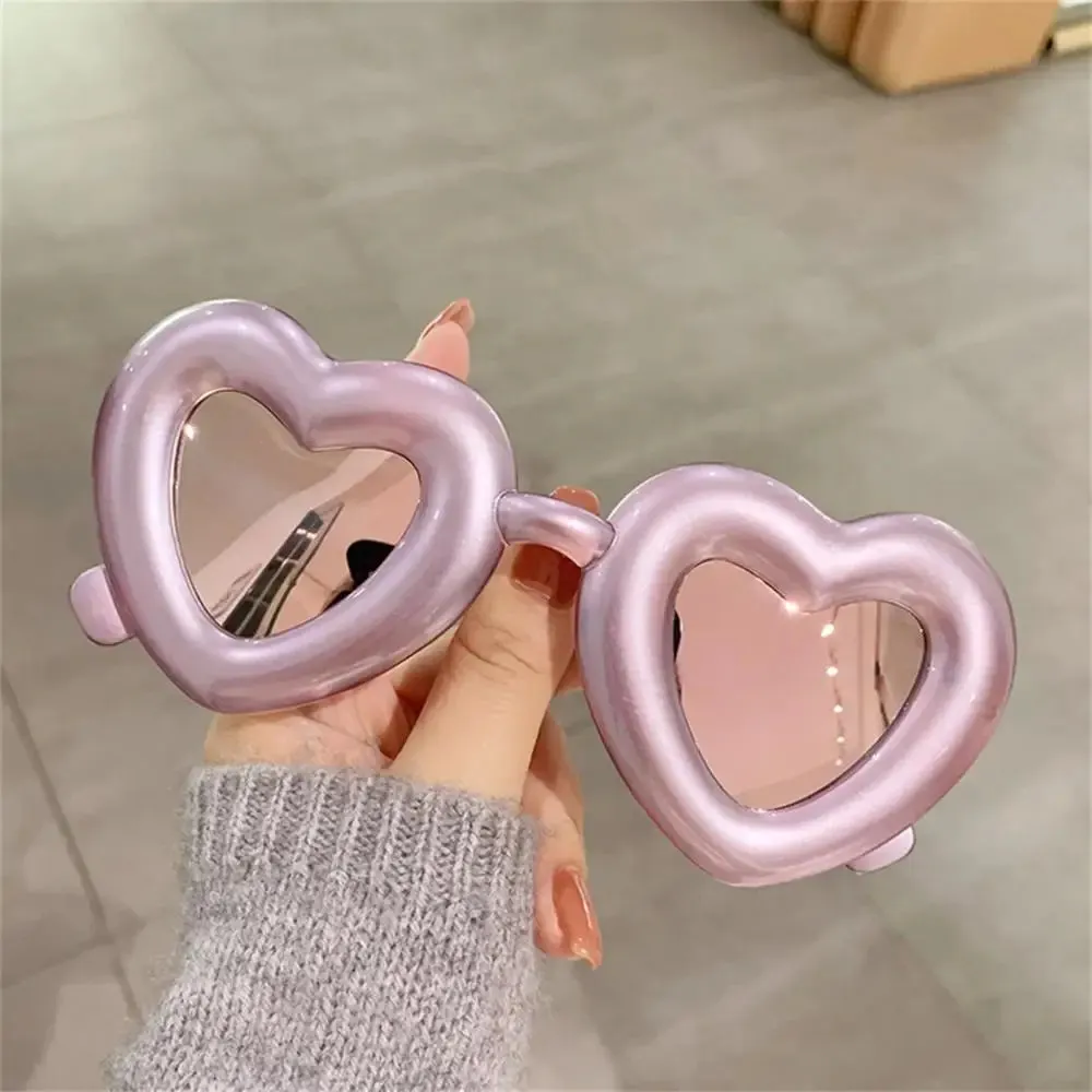 Cute Heart-Shaped Inflated Sunglasses for Women, Trendy Chunky Sun Glasses Retro Thick Frame Funny Shades