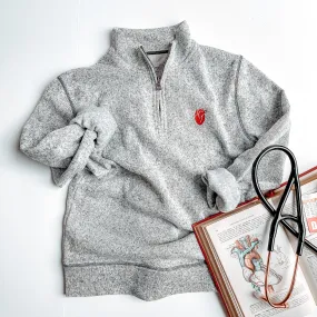 Embroidered Heart Quarter-Zip Pullover