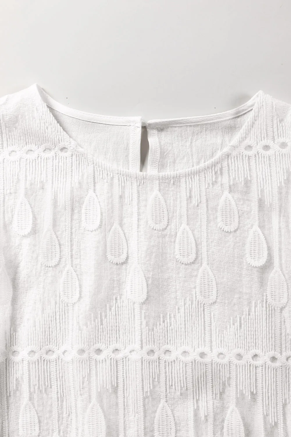Embroidered Mesh Flounce Sleeve Blouse