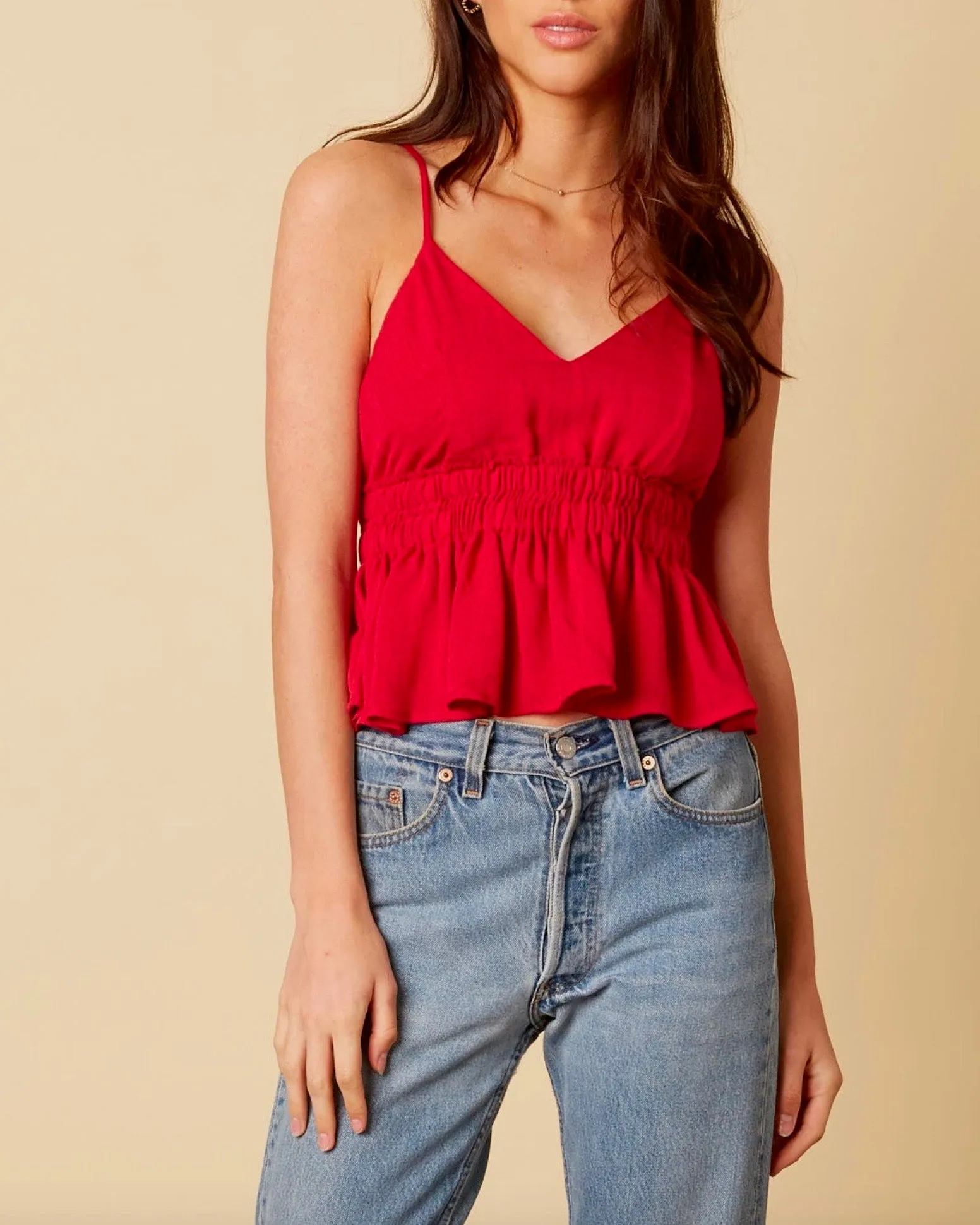 FINAL SALE - Cotton Candy LA - Let's Talk Ruffle Hem Tank Top in Cranberry