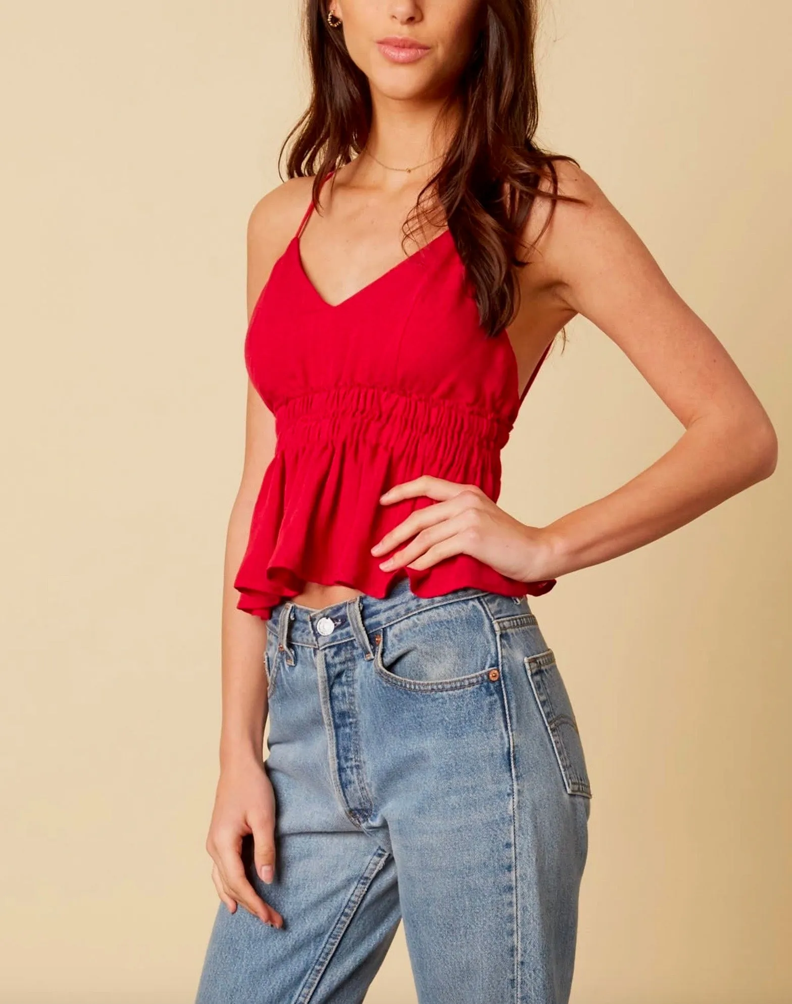 FINAL SALE - Cotton Candy LA - Let's Talk Ruffle Hem Tank Top in Cranberry