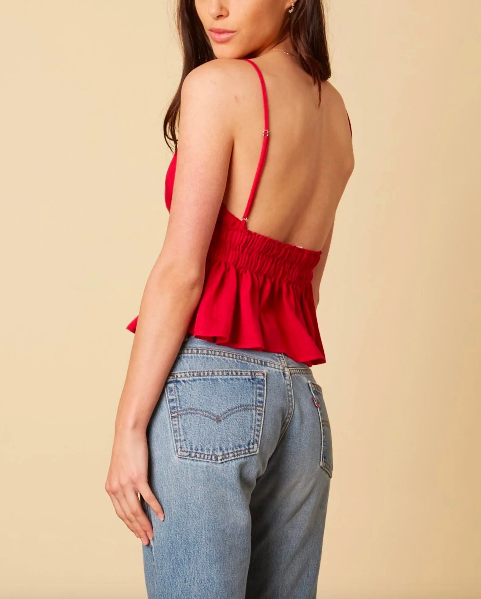 FINAL SALE - Cotton Candy LA - Let's Talk Ruffle Hem Tank Top in Cranberry