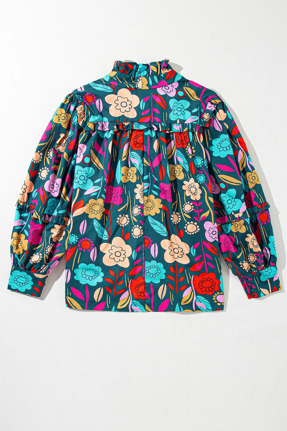 Floral Knot Split Neck Puff Sleeve Blouse