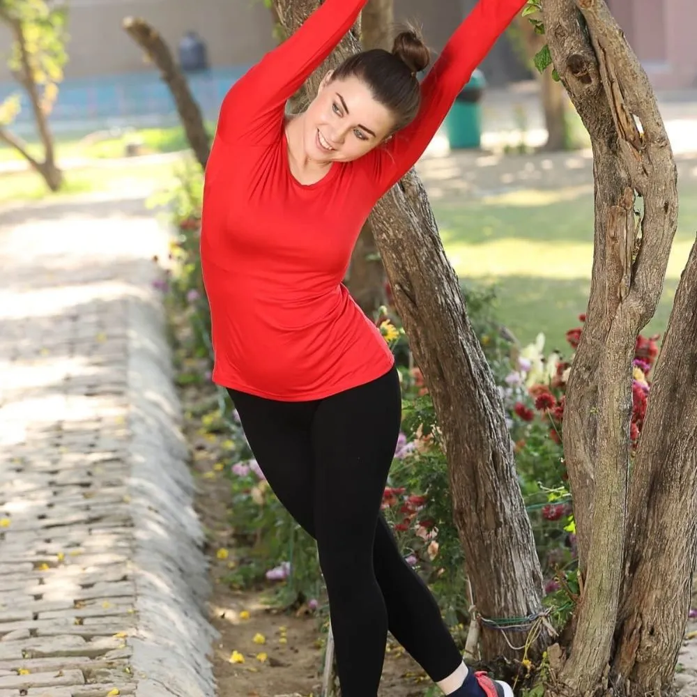Full Sleeve T-Shirt | Bamboo Fabric | Comfortable | Women Active Wear | Red