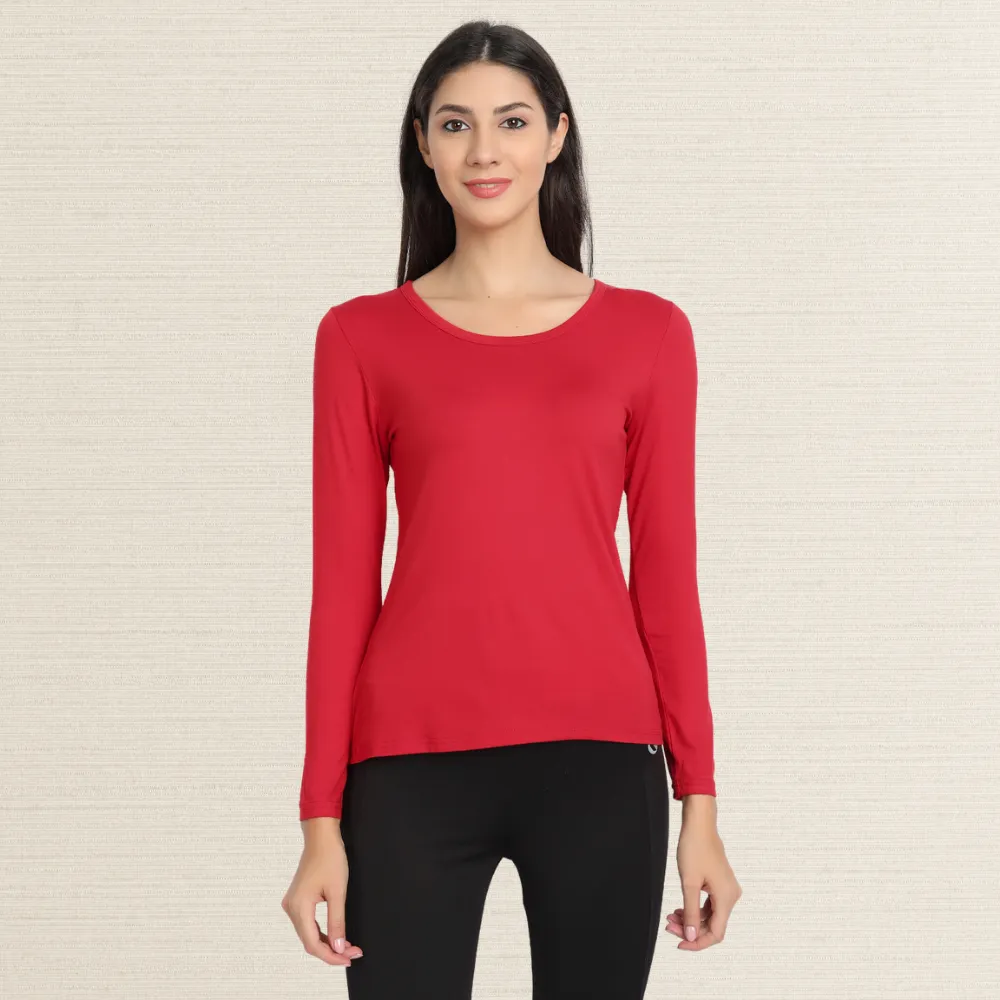 Full Sleeve T-Shirt | Bamboo Fabric | Comfortable | Women Active Wear | Red