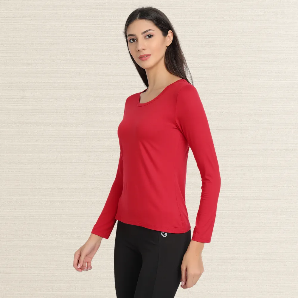 Full Sleeve T-Shirt | Bamboo Fabric | Comfortable | Women Active Wear | Red