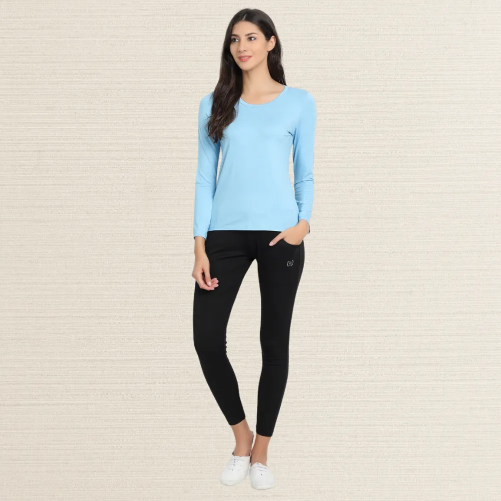 Full Sleeve T-Shirt | Bamboo Fabric | Comfortable | Women Active Wear | Sea Blue