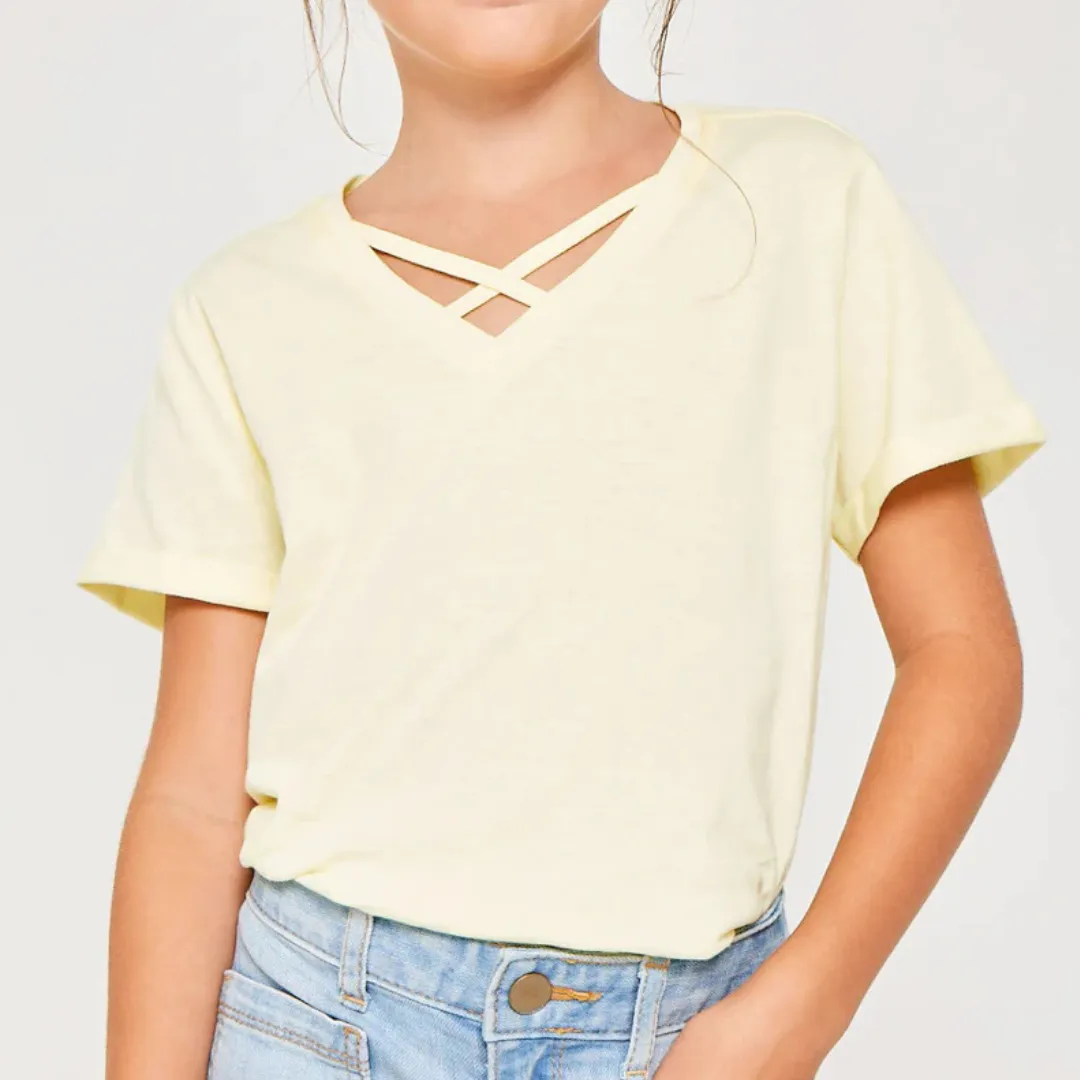 Girls V-Neck Criss-Cross Tee (2 Colors)
