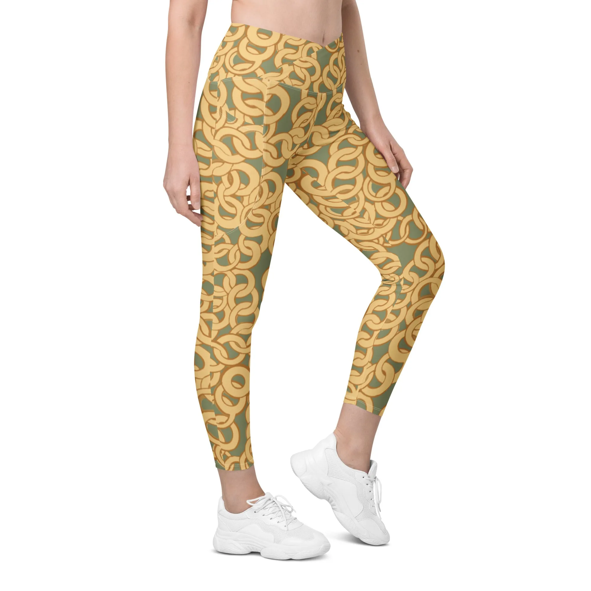 Gold Chain Crossover leggings with pockets