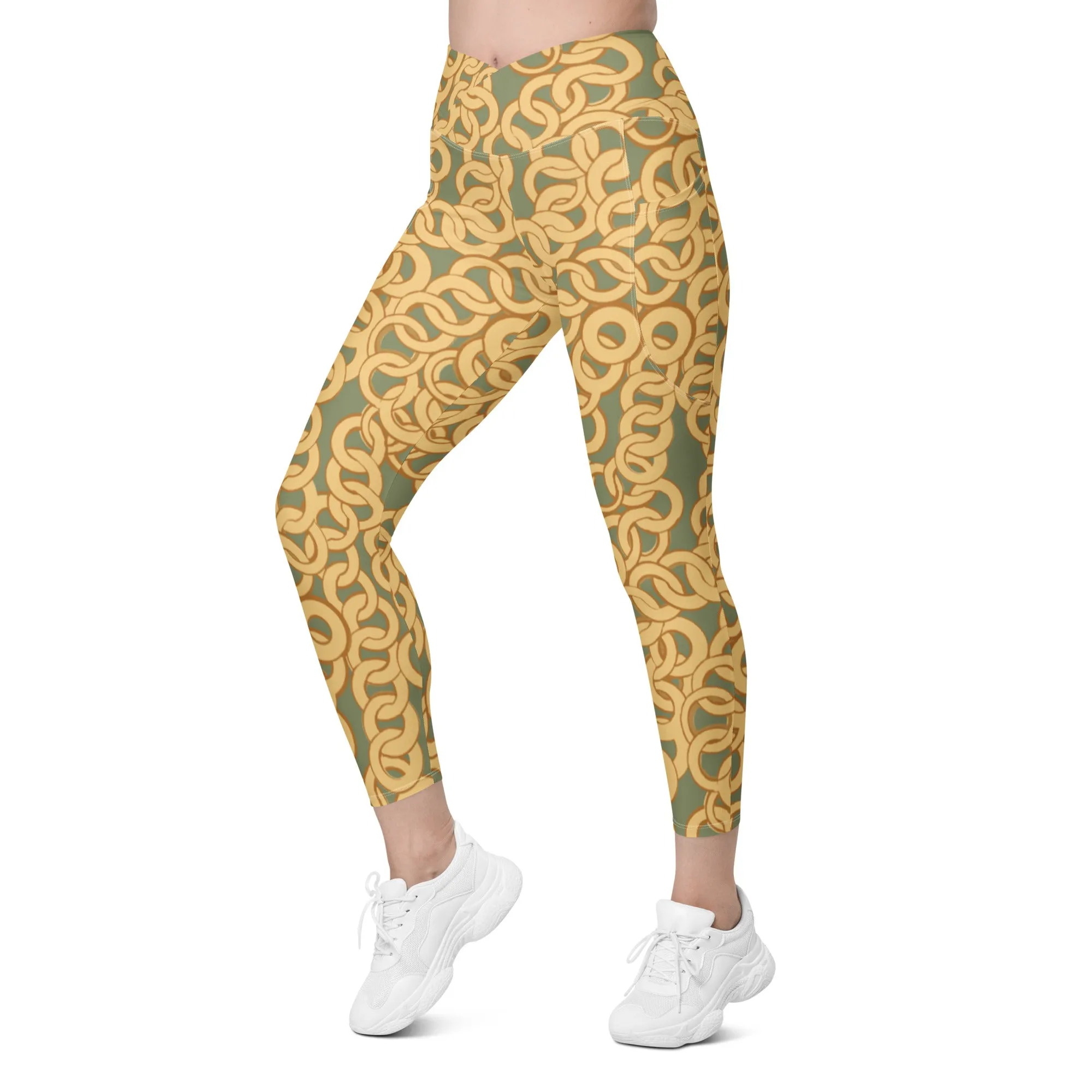 Gold Chain Crossover leggings with pockets