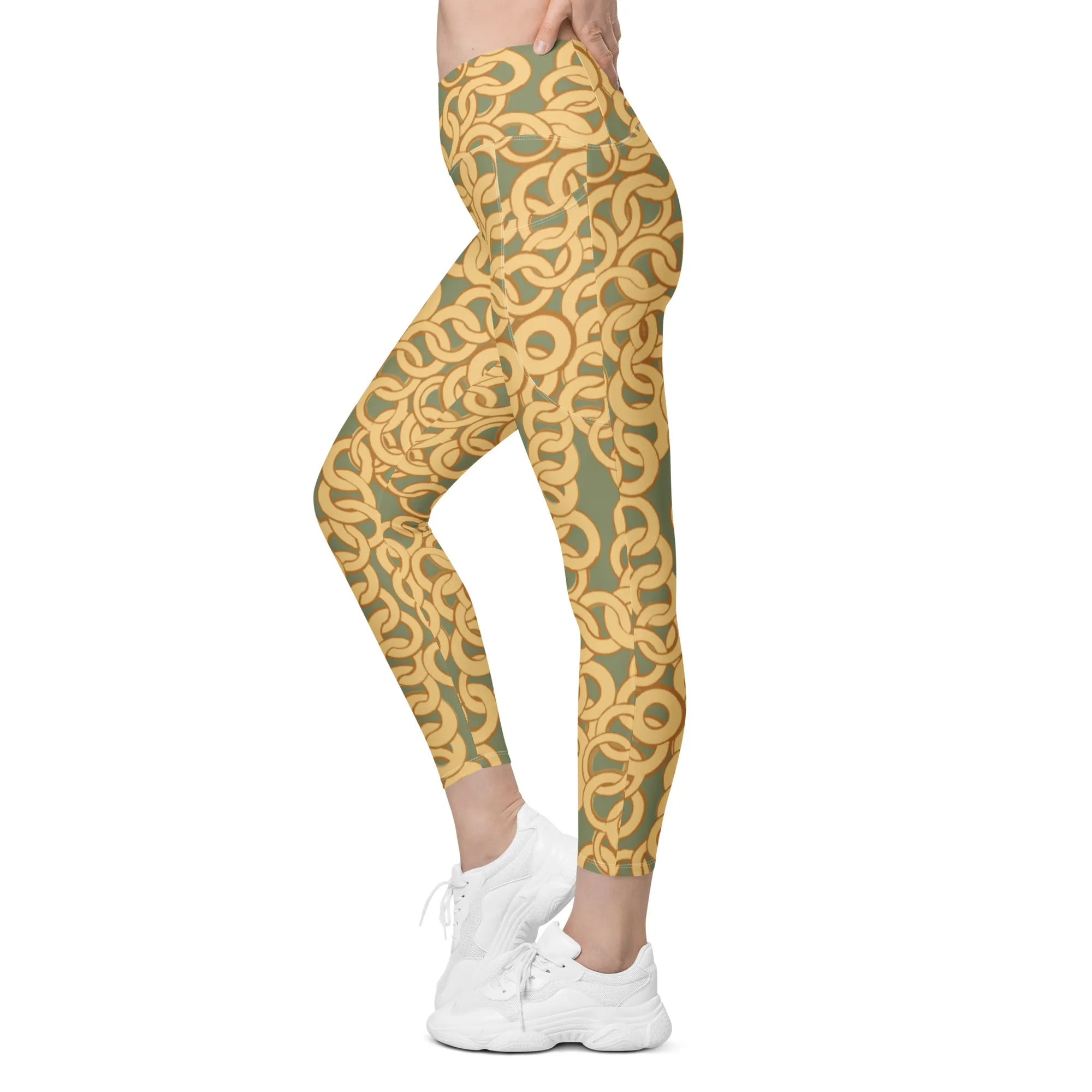 Gold Chain Crossover leggings with pockets