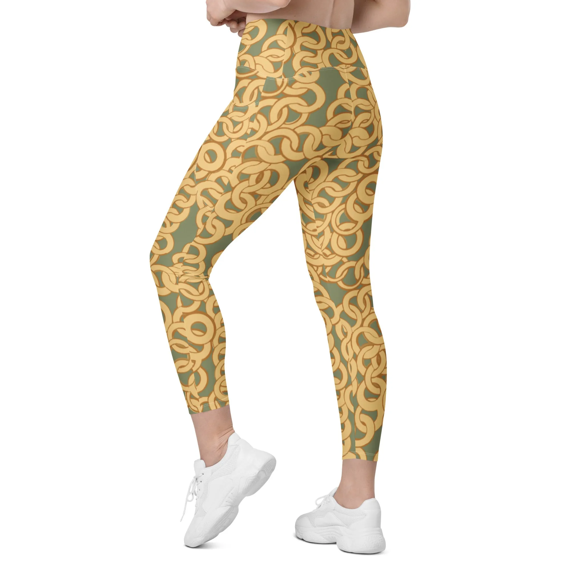 Gold Chain Crossover leggings with pockets