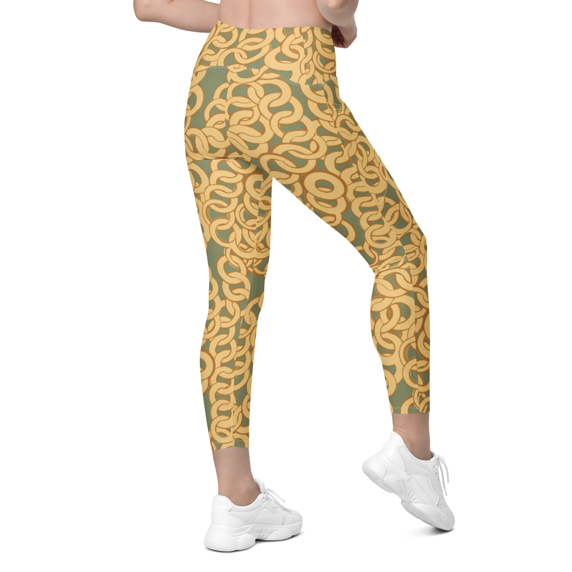 Gold Chain Crossover leggings with pockets