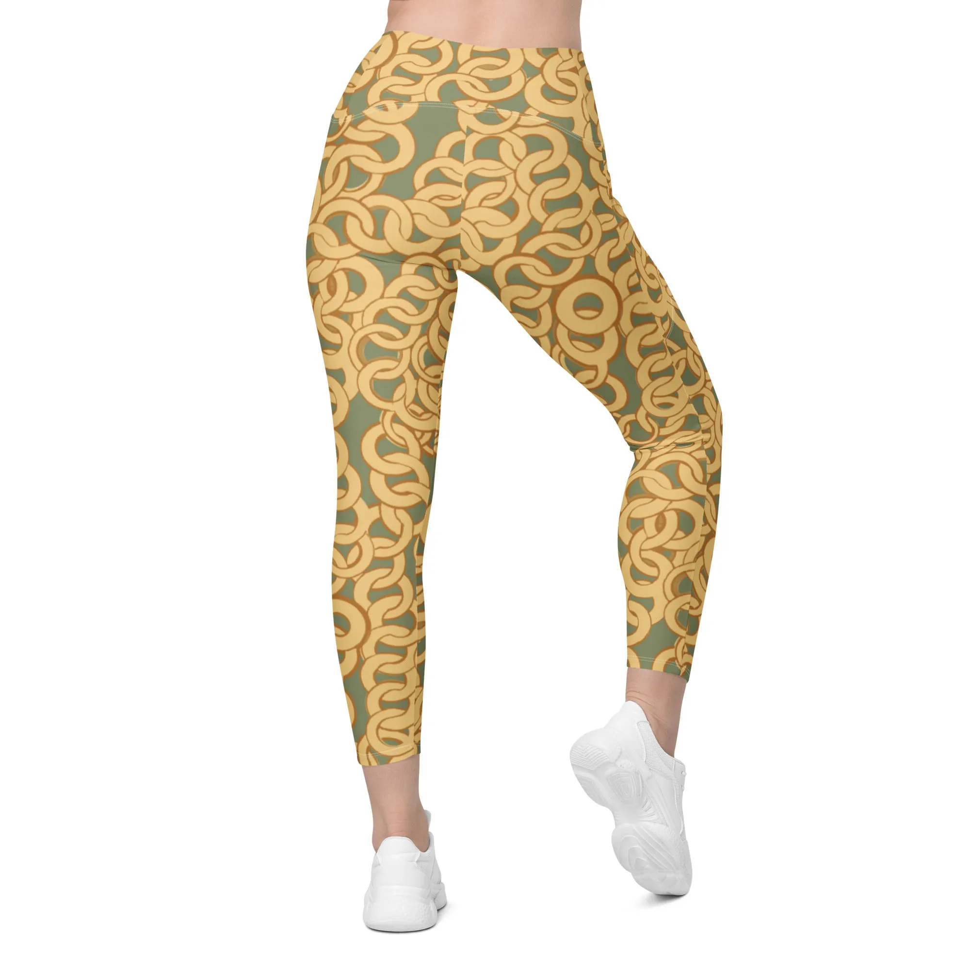 Gold Chain Crossover leggings with pockets