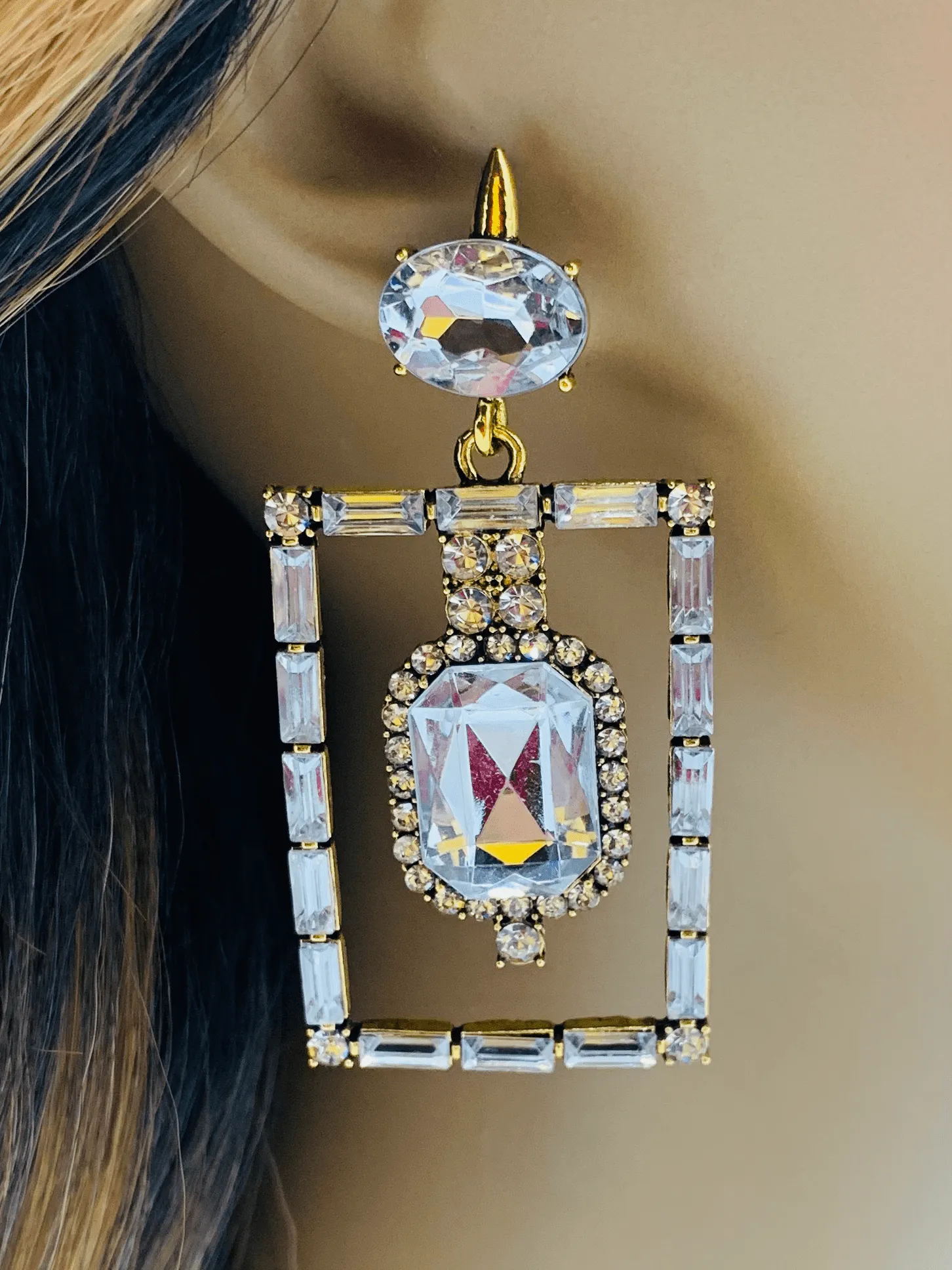 Gold Tone Rhinestone Diva Earrings