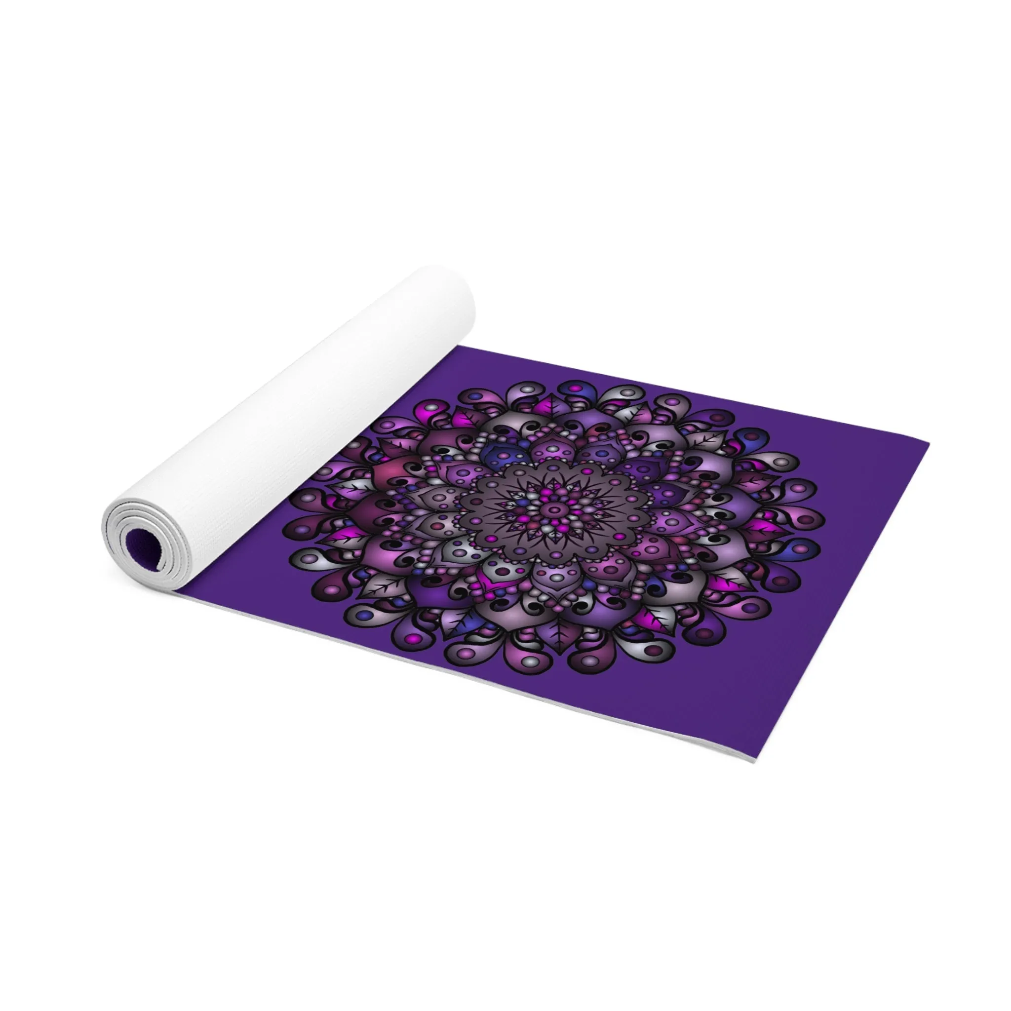 Hand-Drawn Purple Mandala Yoga Mat - Mandala Design, Handmade