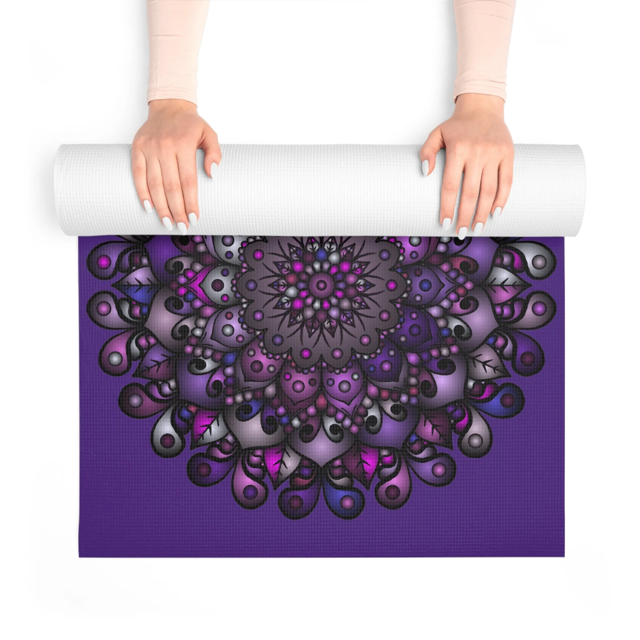 Hand-Drawn Purple Mandala Yoga Mat - Mandala Design, Handmade