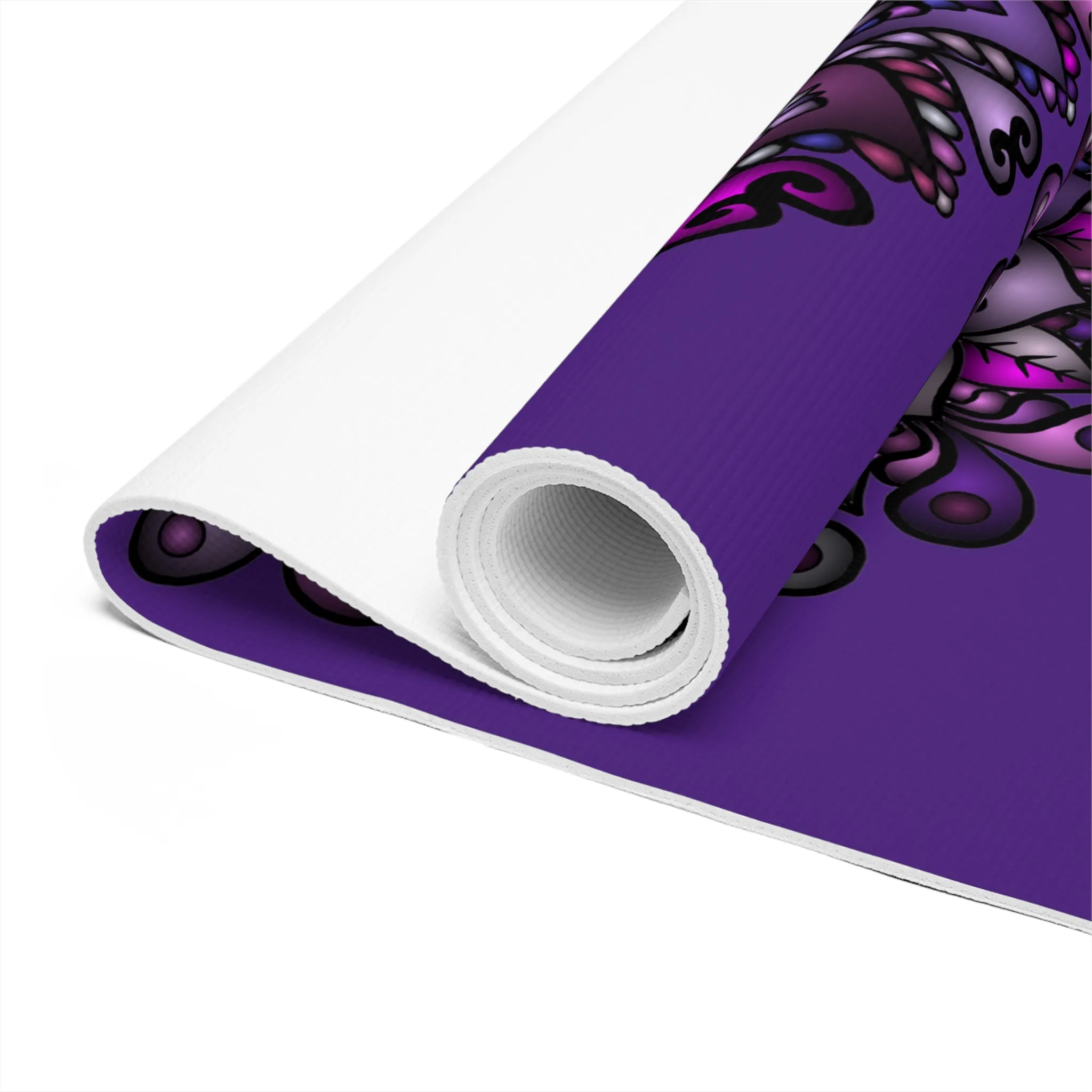 Hand-Drawn Purple Mandala Yoga Mat - Mandala Design, Handmade