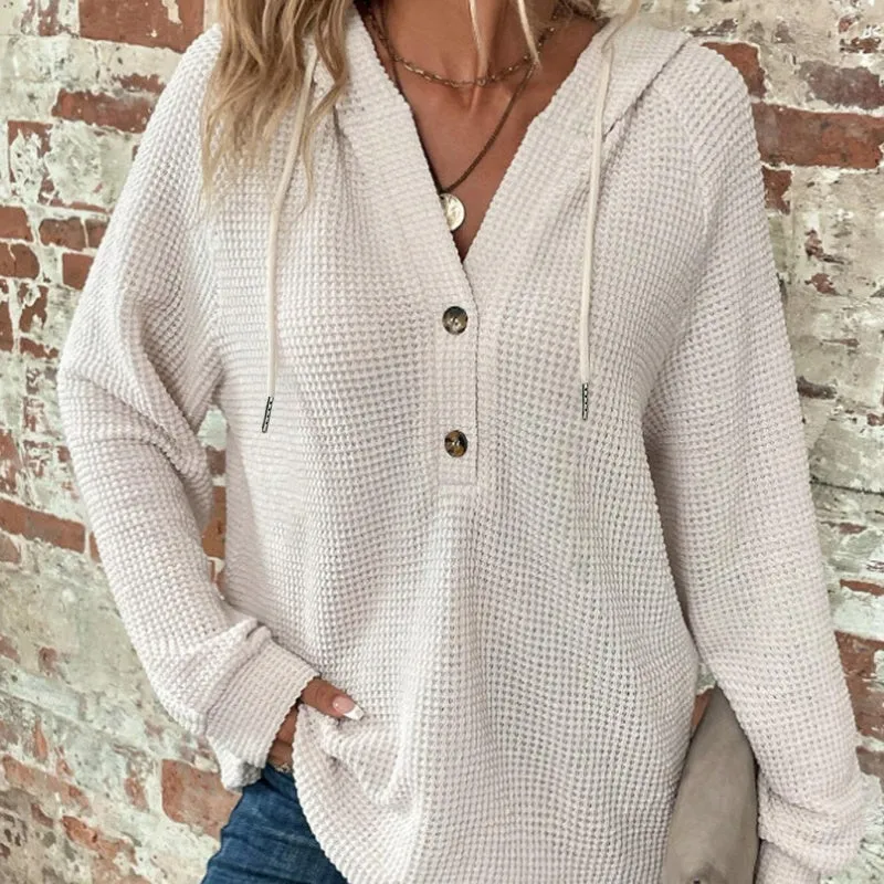 Hot saleWomens Trendy Solid Color Hooded Long Sleeve Top