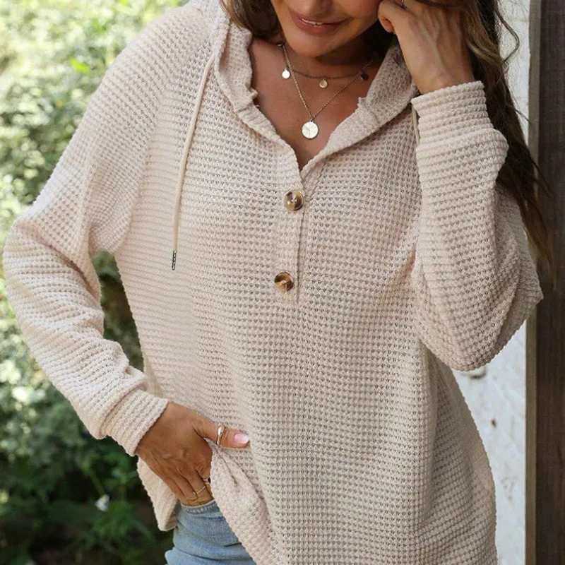 Hot saleWomens Trendy Solid Color Hooded Long Sleeve Top