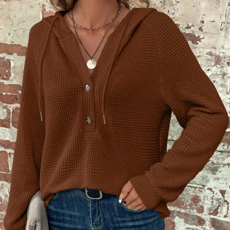 Hot saleWomens Trendy Solid Color Hooded Long Sleeve Top
