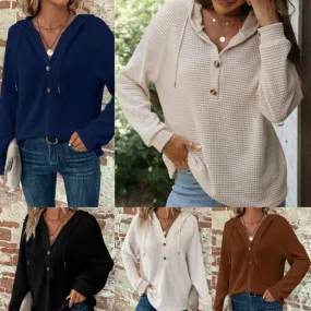 Hot saleWomens Trendy Solid Color Hooded Long Sleeve Top