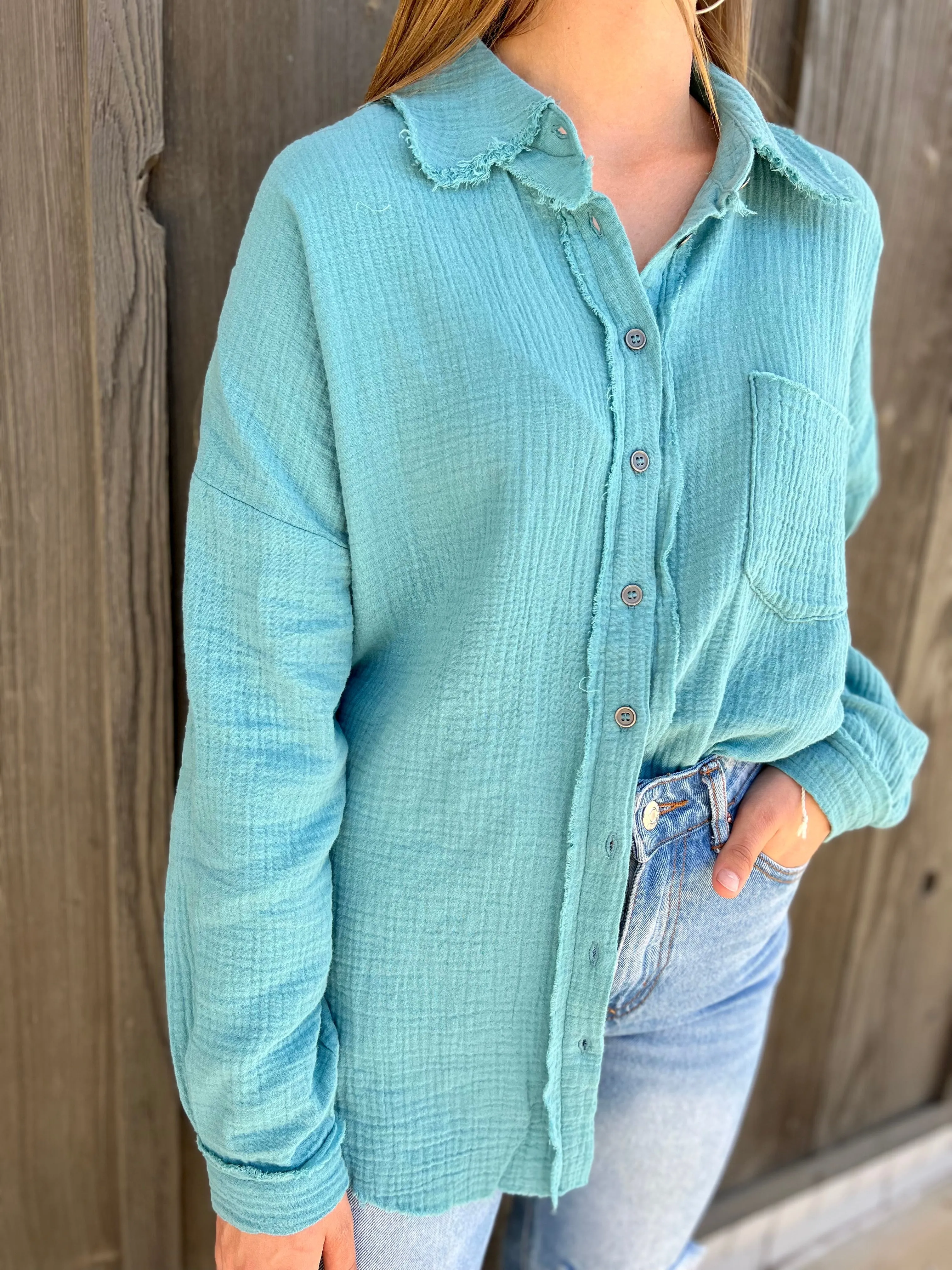 In Her Teal Gaze Top
