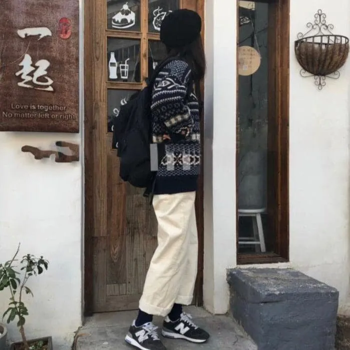 Indie Retro Knitted Jacquard Pullover Sweater