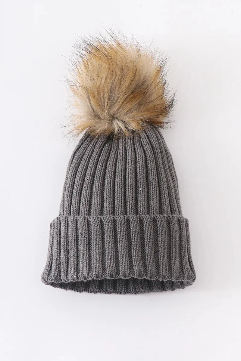 Knit Pom Pom Beanie Kids/Adults | Grey