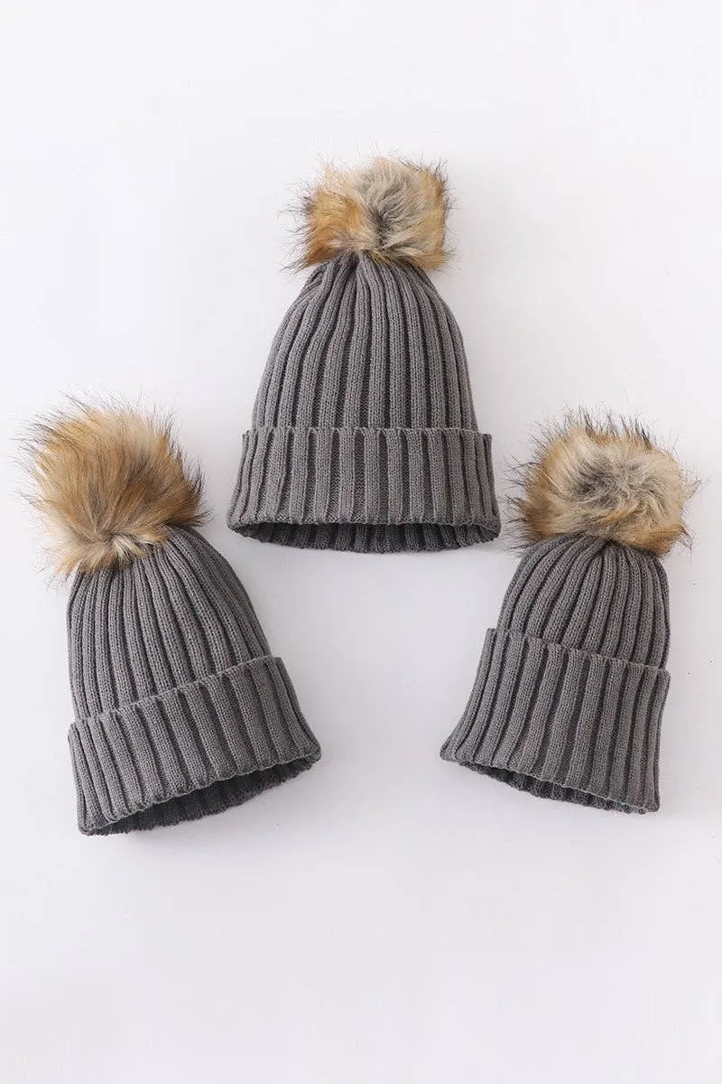 Knit Pom Pom Beanie Kids/Adults | Grey
