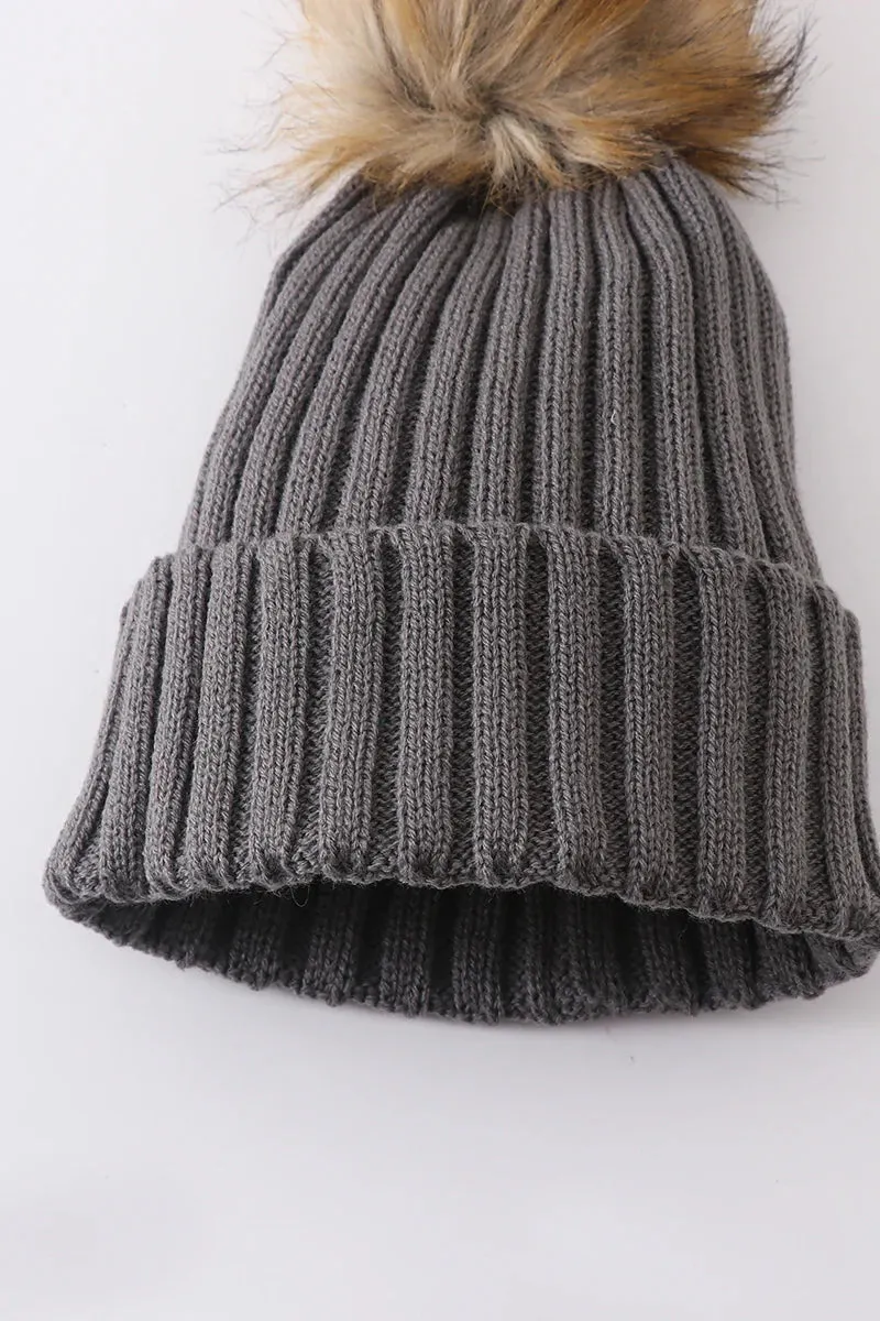 Knit Pom Pom Beanie Kids/Adults | Grey