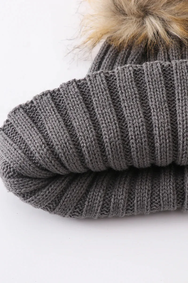 Knit Pom Pom Beanie Kids/Adults | Grey