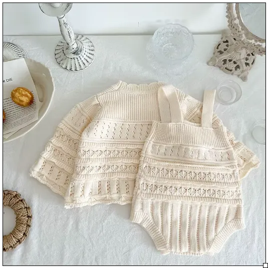 Knitted Baby Girls Suit - 3PCS Outfits Set