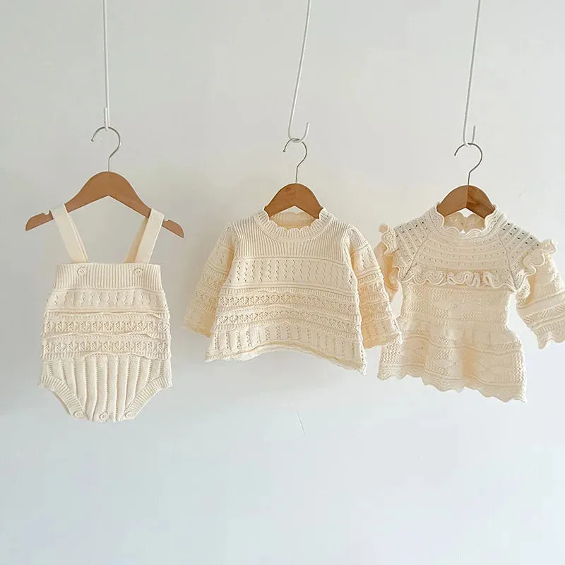 Knitted Baby Girls Suit - 3PCS Outfits Set