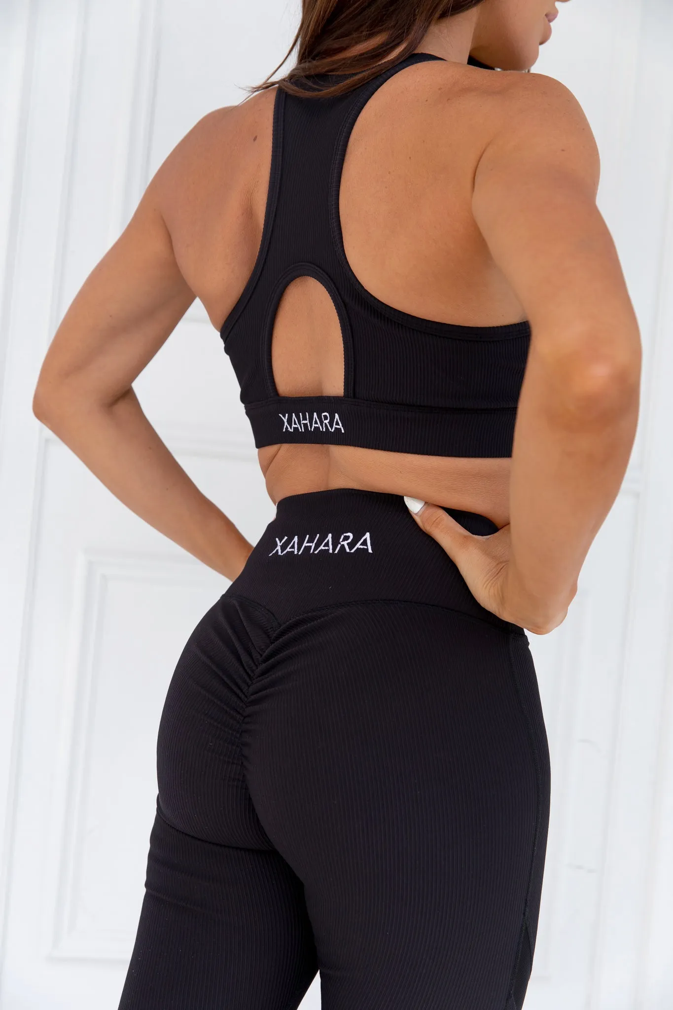 Knockout Black Ribbed Sports Bra