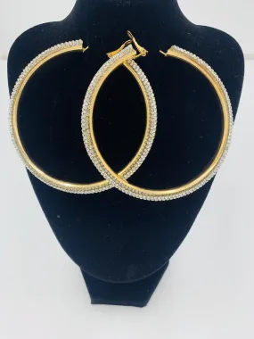 LARGE CLEAR AND GOLD RHINESTONE HOOPS