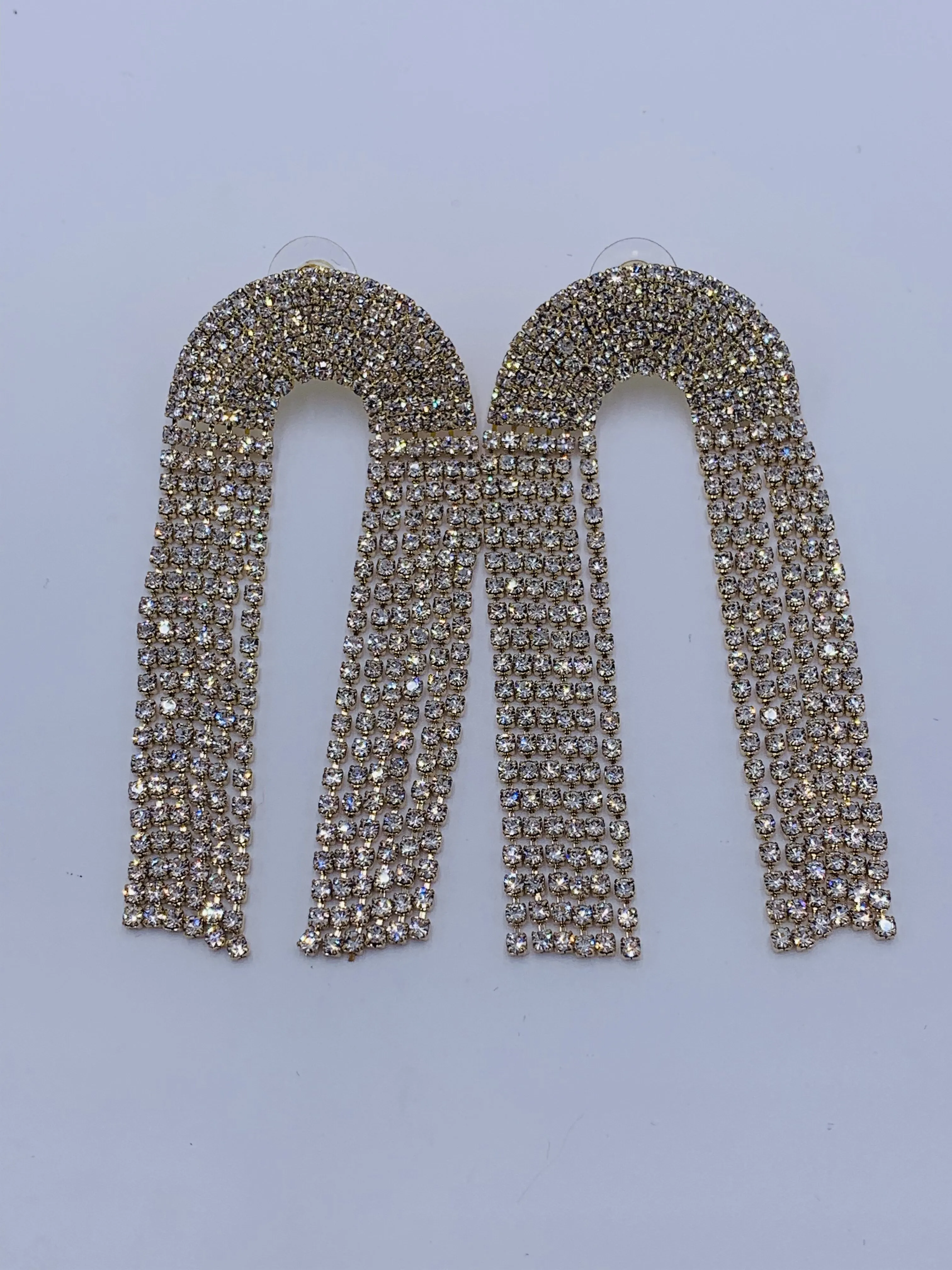 LARGE GOLD TONE ARCH FRINGE EARRINGS