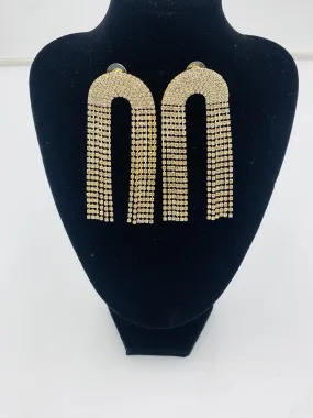 LARGE GOLD TONE ARCH FRINGE EARRINGS