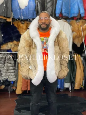 Mens Coyote Bomber Jacket with Premium Fox Fur