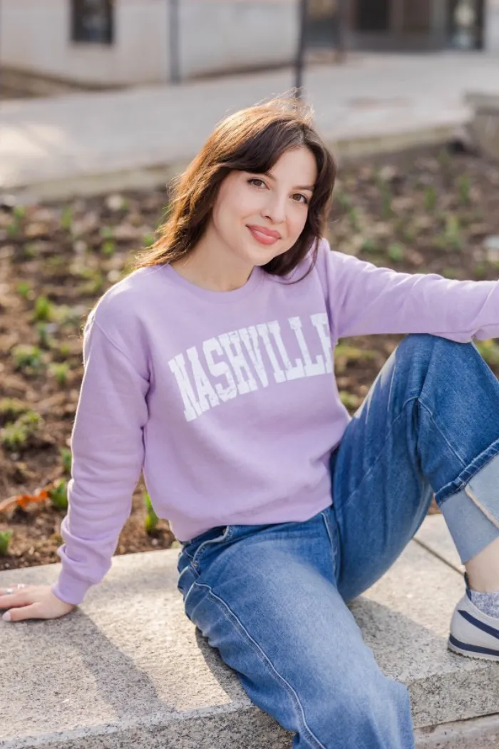 Nashville Textured Varsity Cropped Crew in Lavender