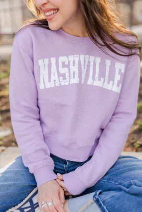 Nashville Textured Varsity Cropped Crew in Lavender