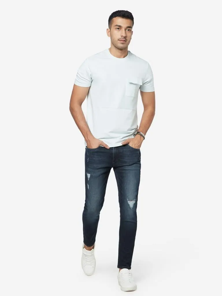 Nuon Dark Blue Distressed Carrot Fit Rodeo Jeans