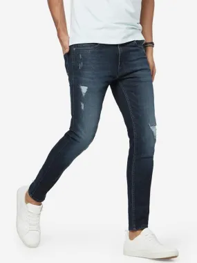 Nuon Dark Blue Distressed Carrot Fit Rodeo Jeans