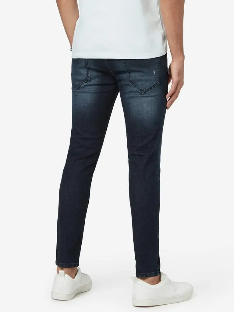 Nuon Dark Blue Distressed Carrot Fit Rodeo Jeans