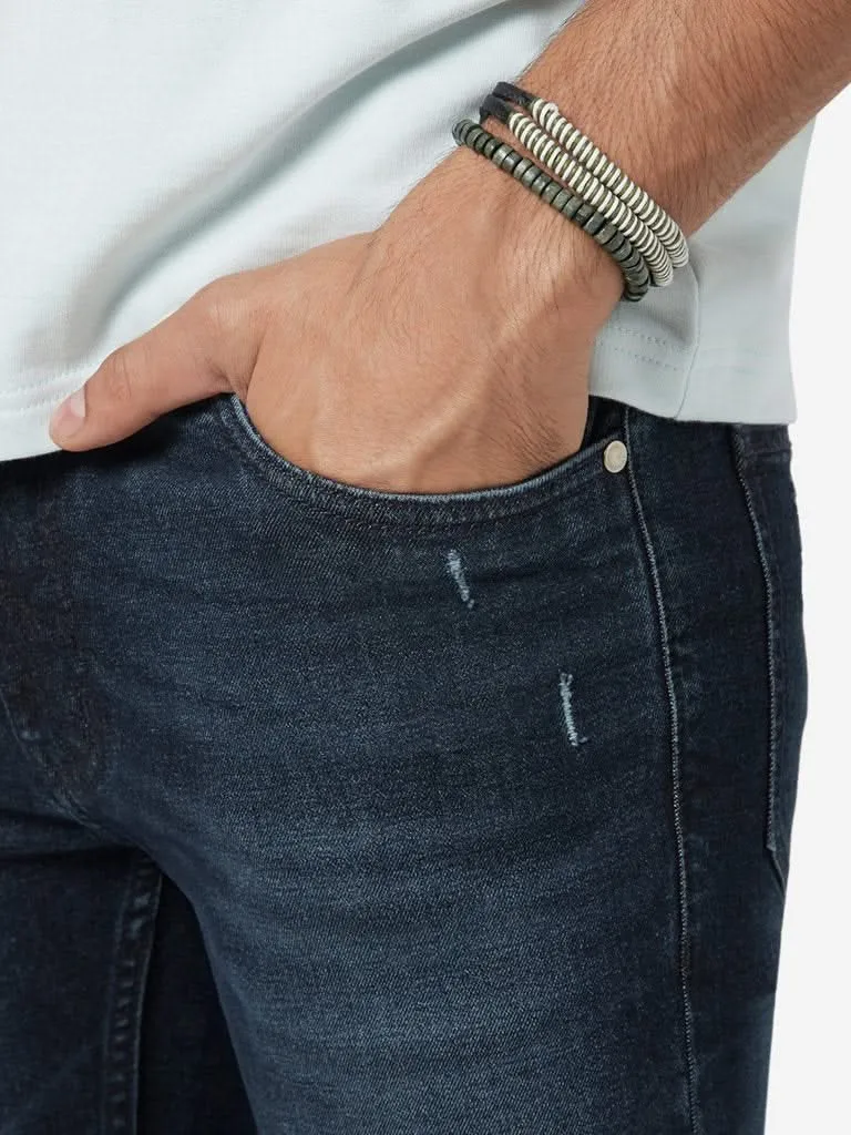 Nuon Dark Blue Distressed Carrot Fit Rodeo Jeans