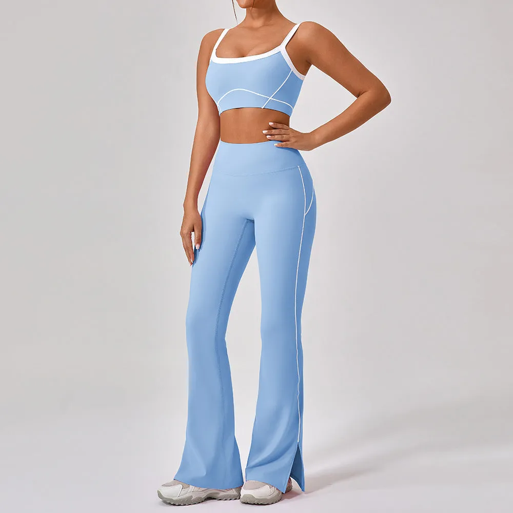 Outdoor Sports Yoga Suits Women's Spaghetti Strap Contrast Color Fitness Set Outfits
