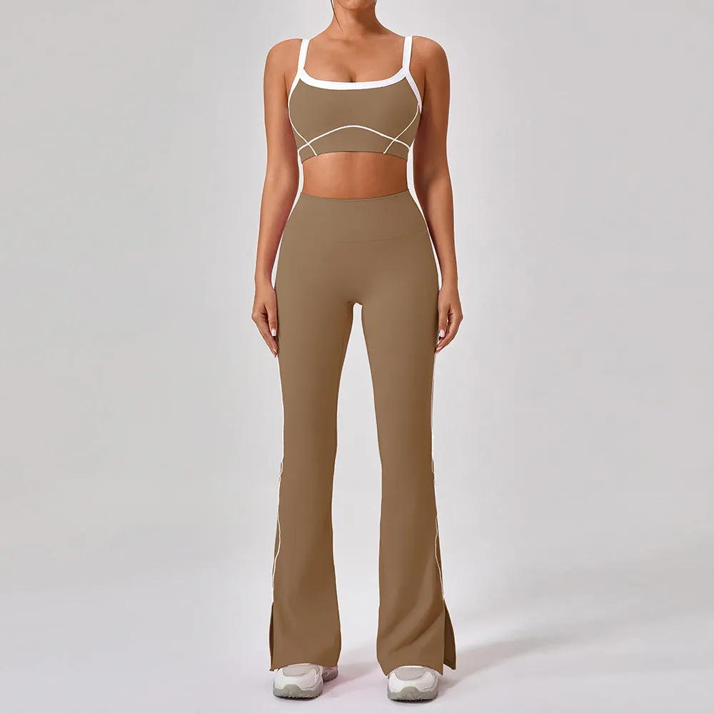 Outdoor Sports Yoga Suits Women's Spaghetti Strap Contrast Color Fitness Set Outfits