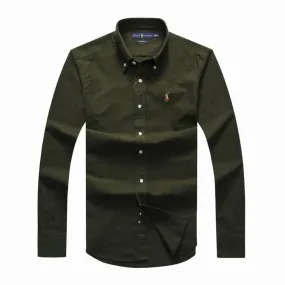 PRL Logo embroidered Ash Button Down Long Sleeve Green Shirt