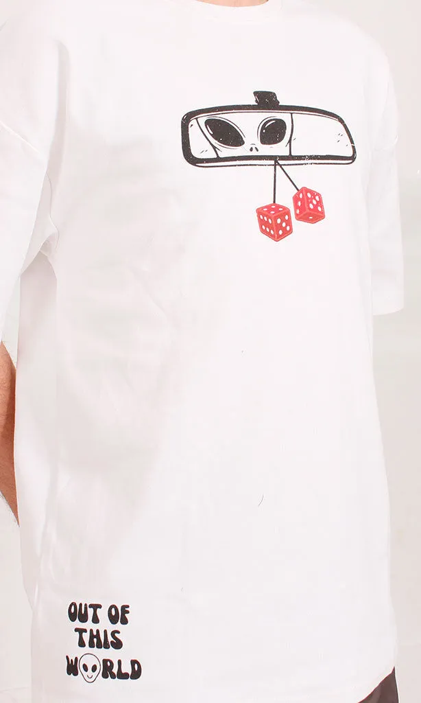 R204822 - We Are Not Alone Oversized Graphic T-Shirt  White
