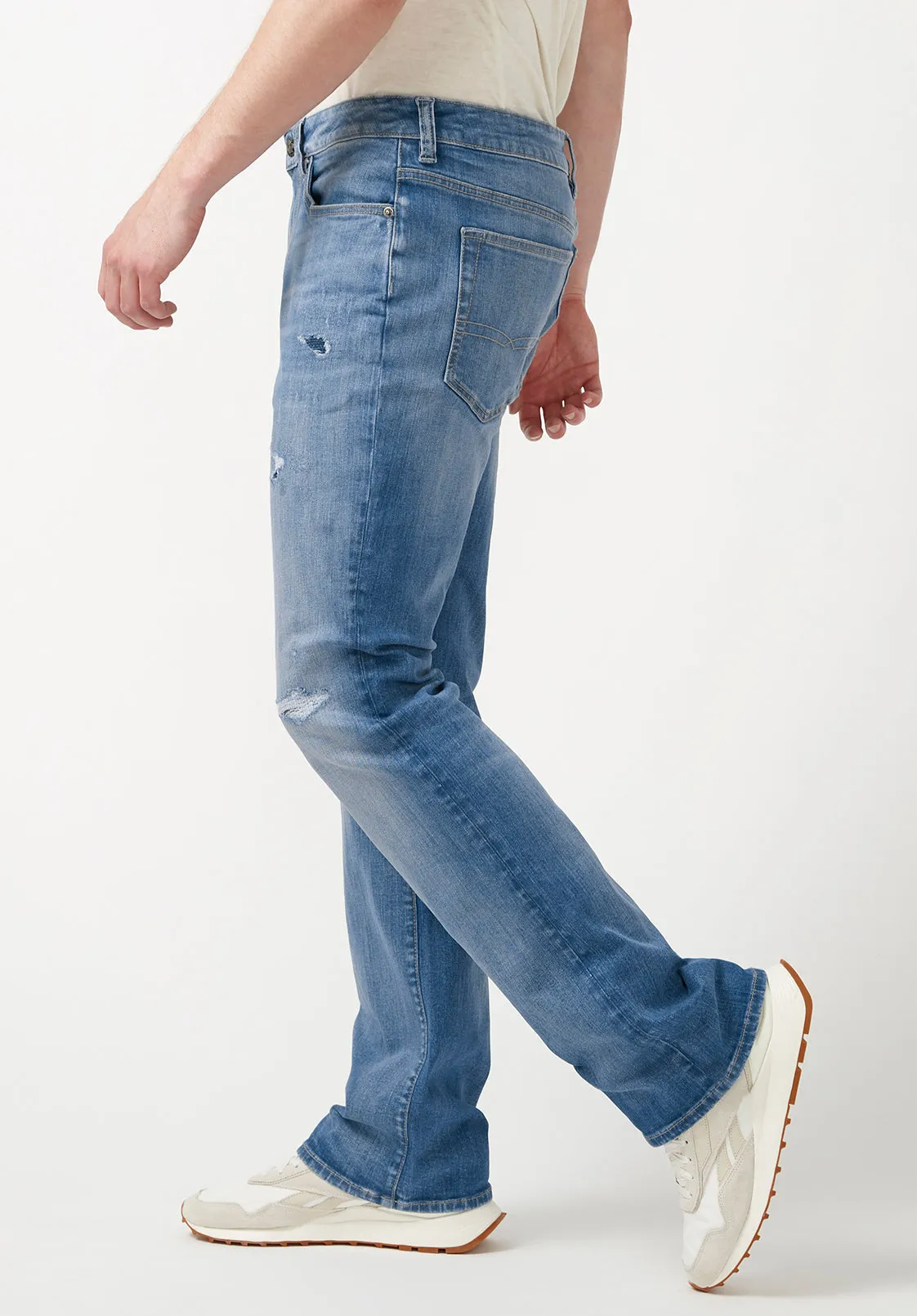 Mens Distressed Indigo Jeans with Relaxed Boot Fit - BM22927